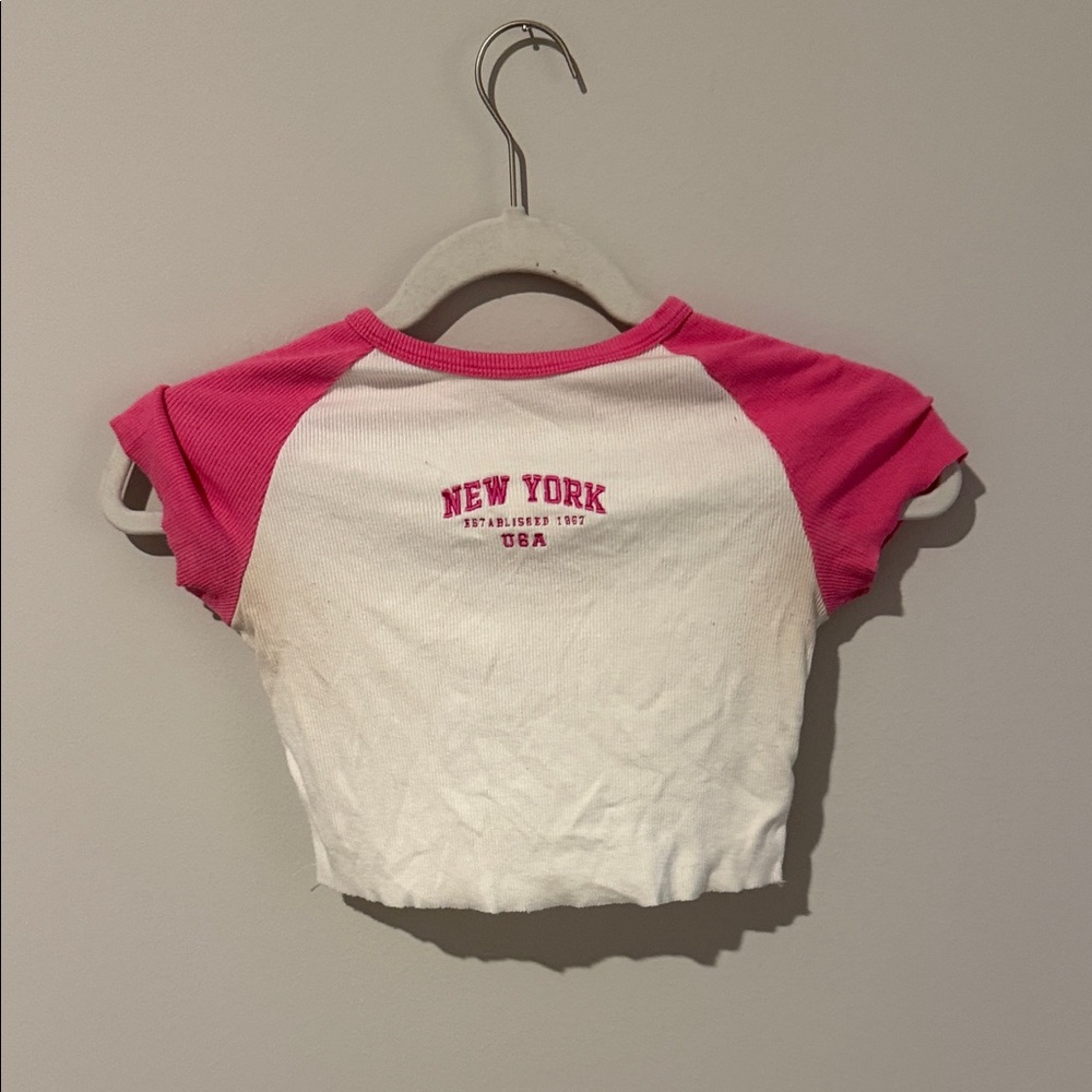 Garage Woman cropped  New York Tee - Pink & White